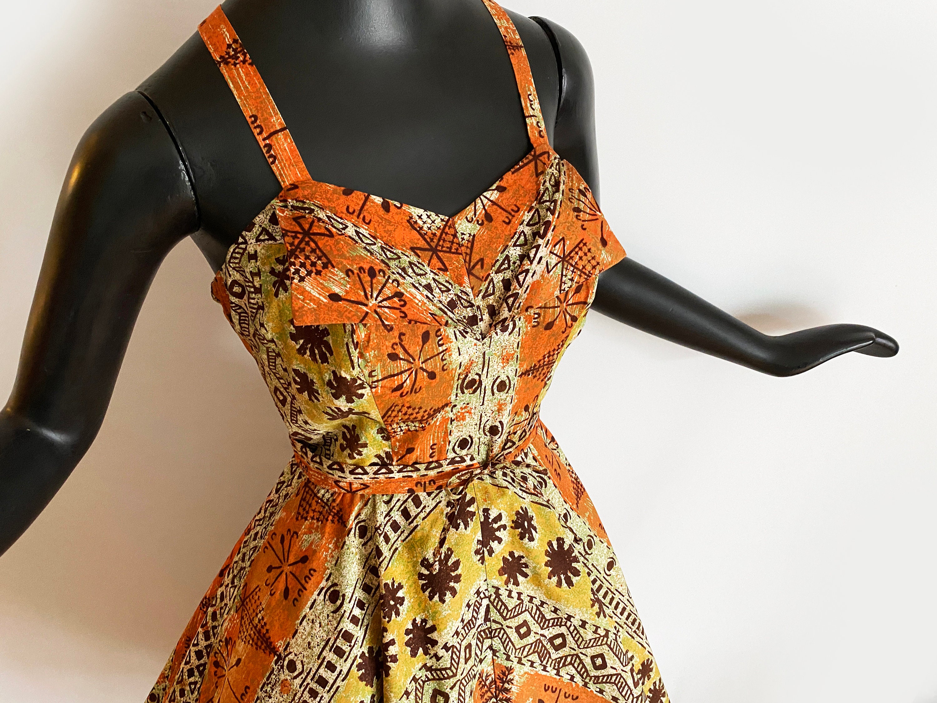 ハワイアン ティキ ドレス + ボレロ ヴィンテージ 1950 年代