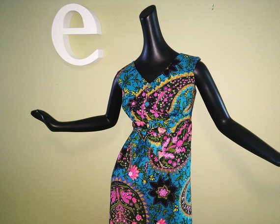 Giant Paisley MOD Vintage 60s 70s Hawaiian Maxi D… - image 2