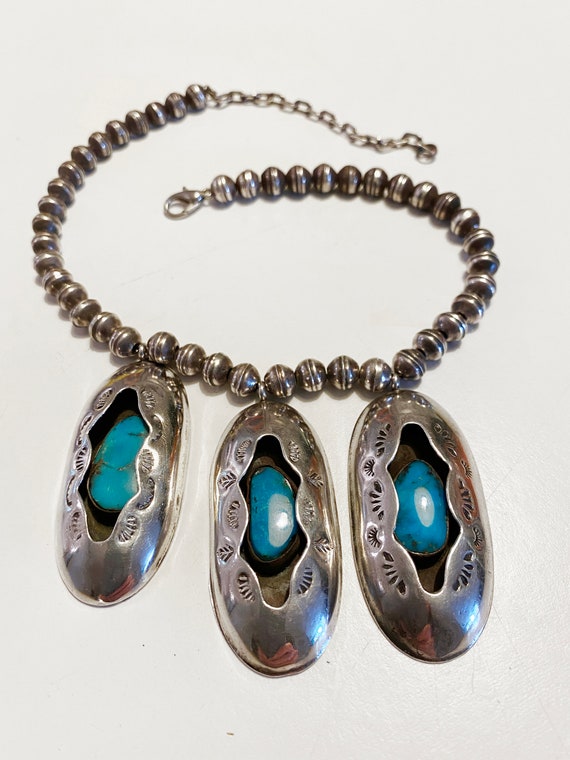 Navajo Shadow Box Necklace | Vintage 40s 50s Ster… - image 3