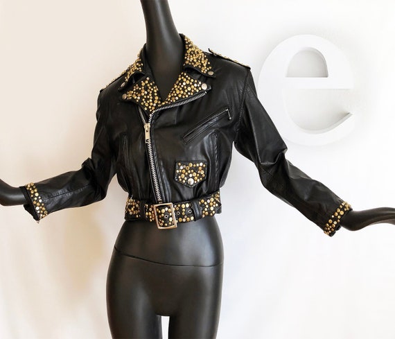 Vintage Studded Leather Moto Jacket Sexy Rad Punk Rocker Biker Hipster 80s 90s Bedazzled Black Cropped Motorcycle Studs & Rhinestones - Etsy Vintage Studded Leather Moto Jacket Sexy Rad Punk Rocker Biker Hipster 80s 90s Bedazzled Black Cropped Motorcycle Studs & Rhinestones - Etsy