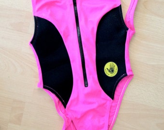 One Piece Swimsuit Body Glove Zipper Bikini Vintage 80s BODY GLOVE