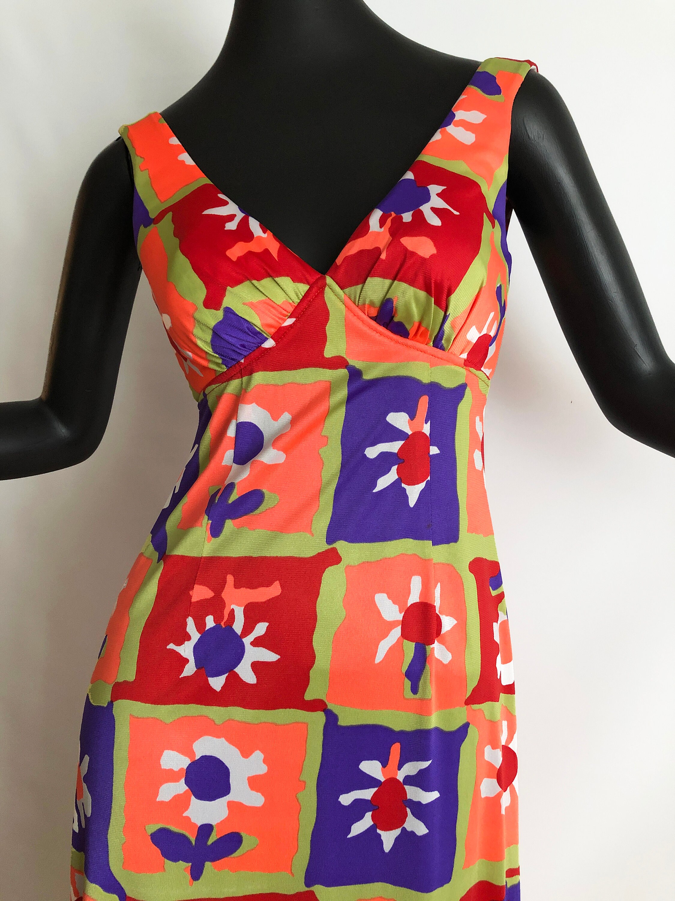 Vintage 1960s 1970s Maxi Dress • MOD Psychedelic Flower Power Groovy ...