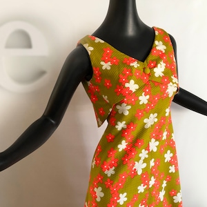 Vintage 60s 70s Hawaiian Maxi Dress | Tiki Oasis Hukilau Luau Beach Wedding Full Length Dress | Neon Orange + Olive Green Cotton Barkcloth S