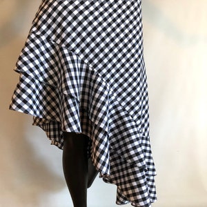 Gingham Rockabilly Ruffled Skirt Sexy Pin Up Bombshell Hippie Boho Festival Plaid Check Asymmetric High-Low Hemline High Waist or Low Rise image 8