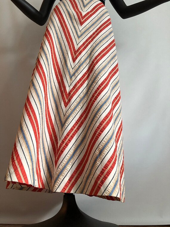 Seersucker Chevron Stripe Maxi Skirt | Vintage 70… - image 5
