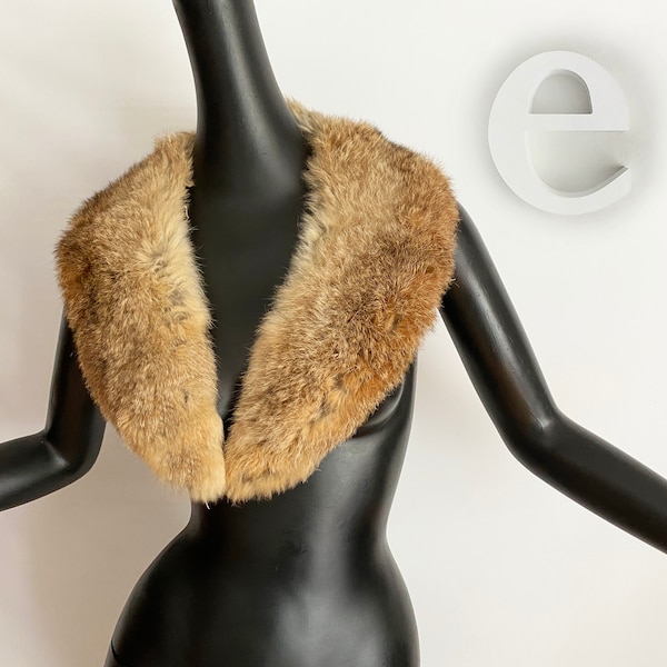 Genuine Long Rabbit Fur Collar • Vintage 50s 60s 70s • Rockabilly Pin Up • Great for a Sweater Coat Jacket or wear as an accessory  