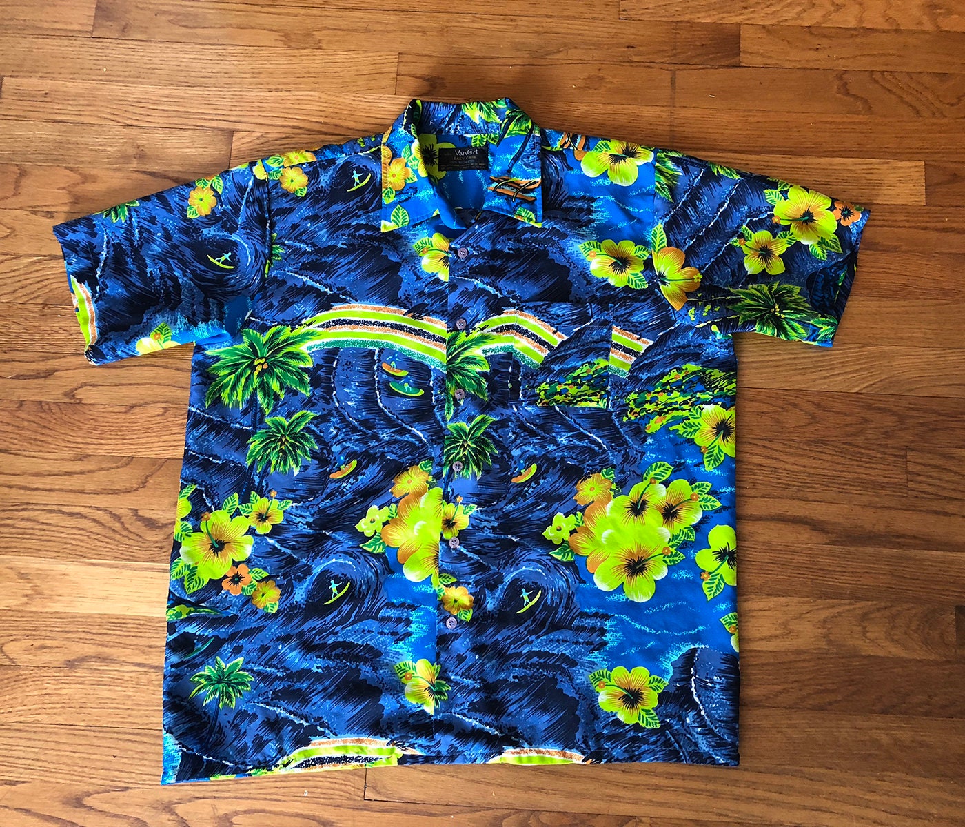 vintage 70s shirt HAWAIIAN aloha print button down Medium Large hukilau