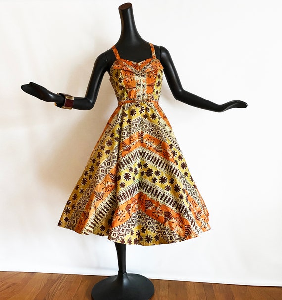 Hawaiian Tiki Dress + Bolero Vintage 1950s • Rock… - image 6