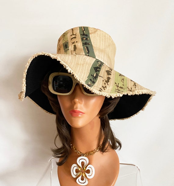 17# Tribal "Tiki" Fabric Floppy Hat • Vintage 40s… - image 2