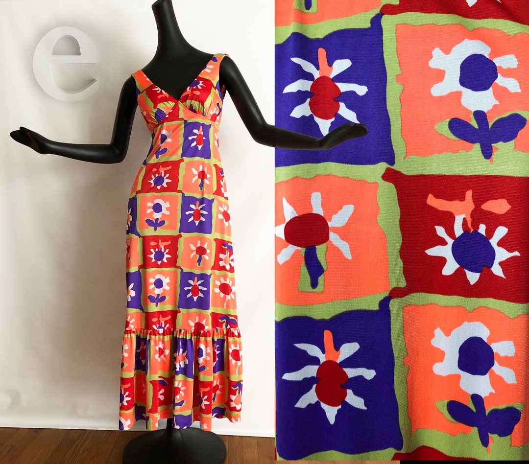 Vintage 1960s 1970s Maxi Dress • MOD Psychedelic Flower Power Groovy ...