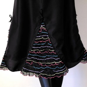 Rockabilly Pin Up 1950s Ruffles & Bows Petticoat Slip Skirt Bettie Page Vintage 50s Carmen Miranda Bombshell Black Multi Extra Small