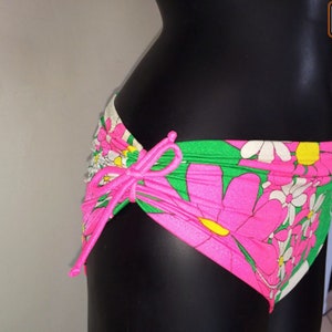 MOD Vintage 60s DeWeese Designs Bikini Swimsuit Adj. High Waist or Low Two Piece Bathing Suit Flower Power NEON Pink Green Spandex SM image 4