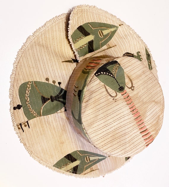 17# Tribal "Tiki" Fabric Floppy Hat • Vintage 40s… - image 1