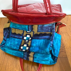 sac à main vintage 60s 70s Red Glitter Rockabilly Bowling Bag style Grand sac à main ou tote Bag w / Blue Tiki Hawaiian Barkcloth Lining image 6