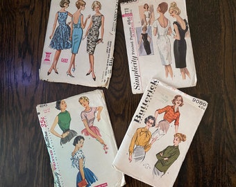 Lot of 4 Vintage 1950s & 1960s Sewing Patterns | Simplicity 5486 + 4645 | Butterick 9080 | McCalls 7113 | Sexy Secretary and Rockabilly Glam