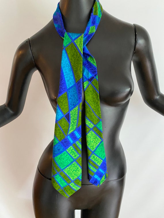 Men's Tiki Necktie | Vintage 60s 70s Tie in Blues… - image 2