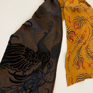 Vintage Peacock Feather Scarf Romantic Rockabilly 80s 90s does 30s Sexy Victorian / Art Deco / Nouveau Sheer Ogrganza & Burnout Velvet image 6