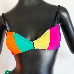 13 Rosa Chá Vintage 90s Brazilian Bikini Top Only Rainbow Color Block Stripes NOS New Old Stock Deadstock Brazil image 2