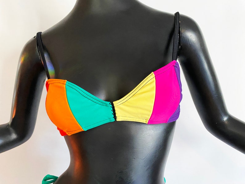 13 Rosa Chá Vintage 90s Brazilian Bikini Top Only Rainbow Color Block Stripes NOS New Old Stock Deadstock Brazil image 2