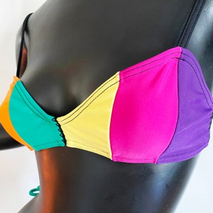 13 Rosa Chá Vintage 90s Brazilian Bikini Top Only Rainbow Color Block Stripes NOS New Old Stock Deadstock Brazil image 3