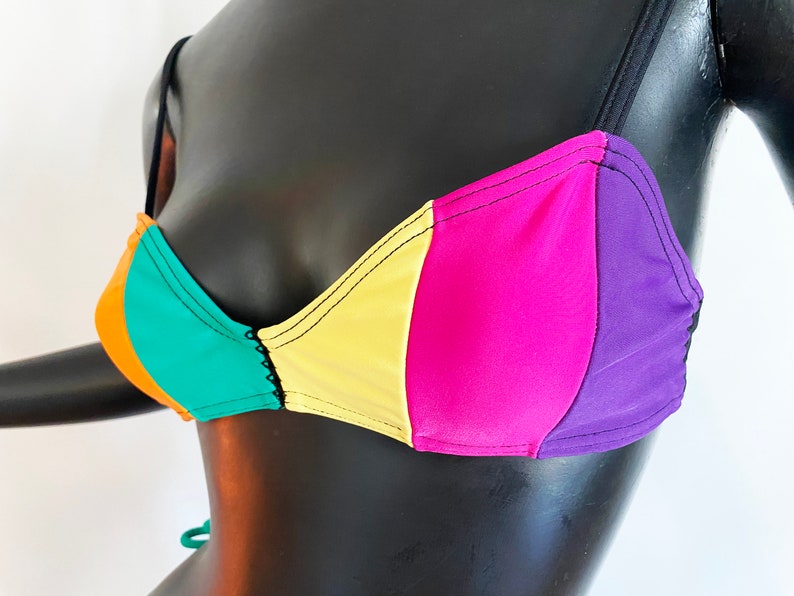 13 Rosa Chá Vintage 90s Brazilian Bikini Top Only Rainbow Color Block Stripes NOS New Old Stock Deadstock Brazil image 3