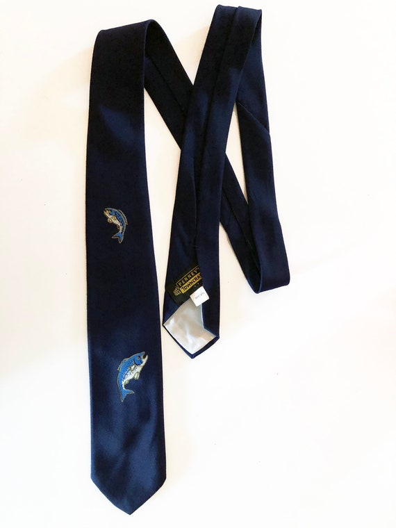 Vintage 50s Necktie with Painted Fish / Bass | Na… - image 5