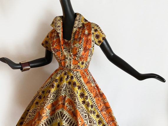 Hawaiian Tiki Dress + Bolero Vintage 1950s • Rock… - image 5