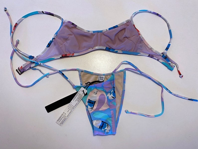 10 Rosa Chá Vintage 90s Brazilian Bikini Sexy Swimsuit String Tie Lavender Water Bottle NOS New Old Stock Deadstock Made in Brazil image 7