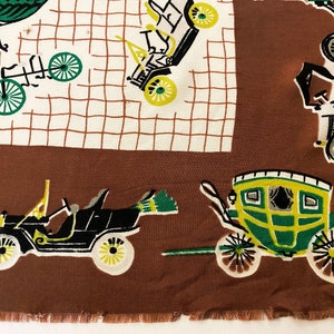 Vintage 40s 50s Transportation Scarf Hot Air Balloon Trolley Cable Car Train Covered Wagon Bicycle Sleigh Paddle Wheel Boat & More image 3