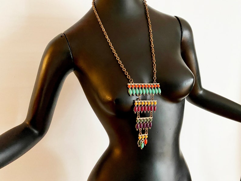 Vintage 60s 70s MOD Necklace Groovy Hippie Boho Moroccan Oversized Articulated Hinged Pendant Rockabilly Tiki Oasis Jewelry Accessory image 1