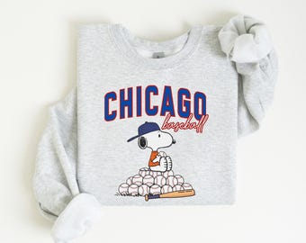 Chicago Baseball Shirt or Sweatshirt, Cartoon Baseball Dog Shirt, City Sports Fan Sweatshirt, Blue Red Baseball Graphic, Unisex Shirt