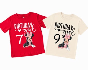 Glitter Custom Minnie Birthday Girl Tee, Disney Personalized Age Birthday Sweat, Pink Bow Mouse Style Shirt, Cute Birthday Outfit for Girls