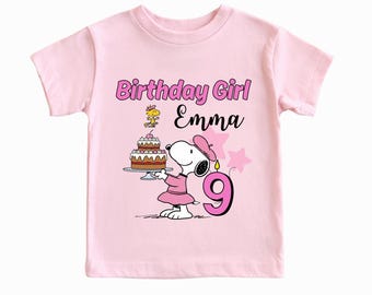 Birthday Girl Shirt with Custom Name & Age, Cute Cartoon Dos Birthday Outfit for Girls, Personalized Birthday Party Puppy Sweatshirt