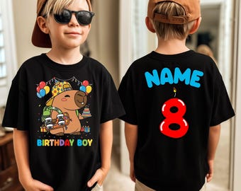 Capybara Custom Birthday Boy Shirt or Sweatshirt, Personalized Kids Birthday Shirt with Name and Age, Capybara Party Outfit Toddler Tee