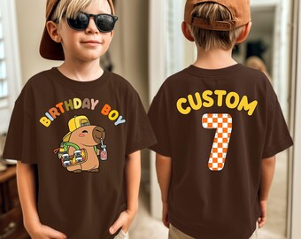 Birthday Custom Capybara Shirt, Personalized Name Boy Kids Age Tee, Skate Capybara Birthday Tee, Boys Birthday Shirt, Cute Animal Party