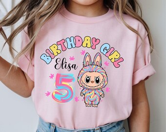 Kawaii Custom Birthday Girl Shirt, Kawaii Monster Rainbow Birthday Shirt, Cute Girl Party Outfit Kids TeePersonalized Age Birthday Tee,