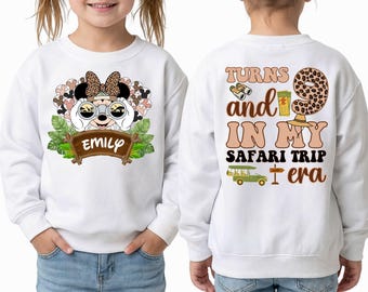 Safari Birthday Minnie Custom Girl Shirt, Jungle Disney Birthday Outfit, Personalized Name Age Safari Trip Party Tee, Girls Birthday Shirt