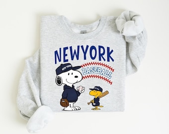 New York Baseball Shirt or Sweatshirt, Cartoon Baseball Dog Shirt, City Sports Fan Sweatshirt, Blue Baseball Graphic, Unisex Shirt