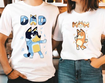 Mom Dad Matching Shirts or Sweatshirt, Funny Parents Shirts, Cartoon Dog Mom Dad Shirts, Couple Matching Outfit, Family Matching Shirts Gift