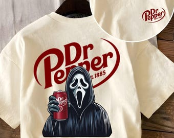 Comfort Colors® Funny Dr Pepper Style Shirt, Ghost Face Graphic Tee, Pocket Back Shirt, Comfort Colors Retro Soda Tee, Spooky Funny Shirt