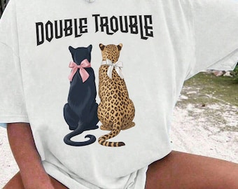 Comfort Colors® Double Trouble Cat Shirt, Cute Cat Lover Tee, Best Friend Cat T-Shirt, Funny Cat Graphic Tee, Pet Lover Gift