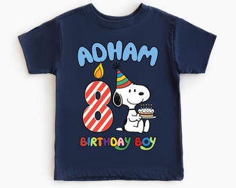 Personalized Birthday Boy Puppy Shirt or Sweatshirt, Custom Name Age Birthday Outfit, Cute Cartoon Dog Birthday Tee, Kids Birthday Shirt