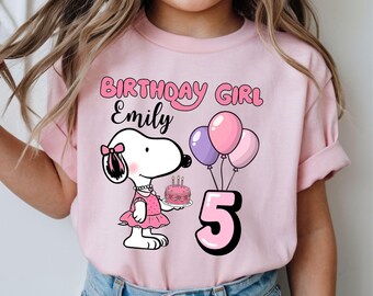 Birthday Girl Dog Shirt Custom Name Age, Pink Puppy Birthday Tee, Preppy Birthday Girl Shirt, Personalized Birthday Cartoon Party Shirt