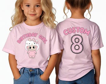 Custom Kawaii Birthday Girl Shirt Front Back, Personalized Girl Age Birthday Outfit, Kids Birthday Girl Sweatshirt, Cartoon Party Shirt
