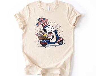 Patriotic Dog Scooter Shirt, 4th of July Graphic Tee, USA Independence Day Shirt, Red White Blue Summer Tee, American Flag Holiday Shirt