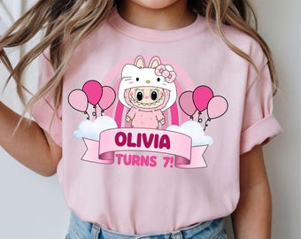 Personalized Name Age Birthday Girl Kawaii Outfit, Custom Birthday Girl Shirt, Cute Pink Party Shirt for Kids, Toddler Birthday Tee