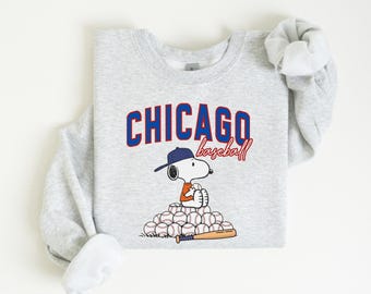 Chicago Baseball Shirt or Sweatshirt, Cartoon Baseball Dog Shirt, City Sports Fan Sweatshirt, Blue Red Baseball Graphic, Unisex Shirt