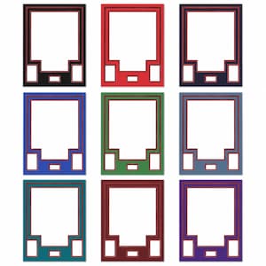 Puede incluir: Una colecci&oacute;n de nueve paspart&uacute;s rectangulares dispuestos en cuadr&iacute;cula. Cada paspart&uacute; presenta una gran abertura central, dos aberturas laterales m&aacute;s peque&ntilde;as y una peque&ntilde;a abertura inferior, todas bordeadas por una fina l&iacute;nea roja.
