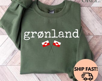 Greenland Flag Sweatshirt, Crossed Greenland Flags Crewneck, Kalaallit Nunaat Independence, Political Protest Unisex Pullover