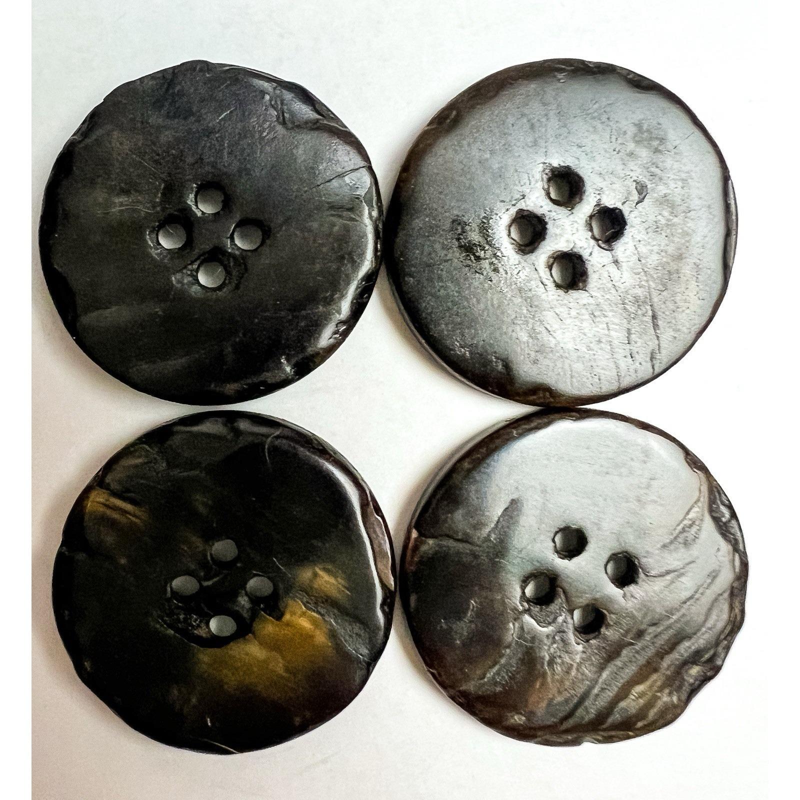 Set of 4 Carved Shell Buttons Smoky Mother of Pearl Unusual Double Fish ...